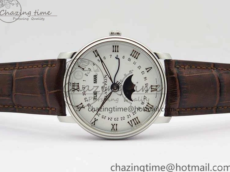 0519 FreshLook Villeret 6654 SS Complicated Function OMF 1:1 Best Edition White Dial On Brown Leather Strap A 8119